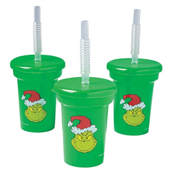 Holiday Nwt Mini Dr Seuss The Grinch Reusable Plastic Cups W Lids Straws 12 Count Poshmark